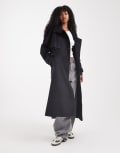 [ASOS DESIGN] ASOS DESIGN brushed longline funnel neck trench coat in navy S Navy