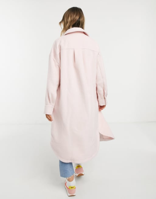 ASOS DESIGN brushed longline shacket in pink, 2 of 4
