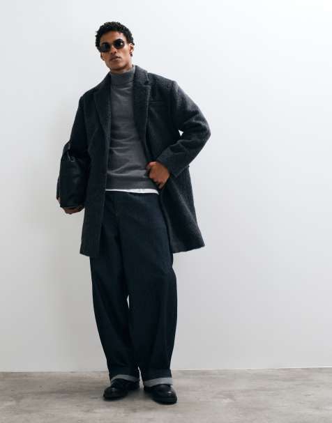 ASOS DESIGN brushed look longline coat in grey - view 1