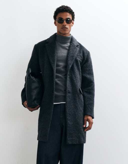 ASOS DESIGN brushed look longline coat in grey, 2 of 5