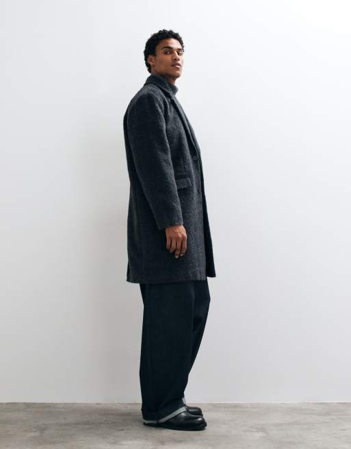 ASOS DESIGN brushed look longline coat in grey, 3 of 5