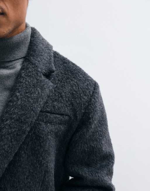 ASOS DESIGN brushed look longline coat in grey, 4 of 5