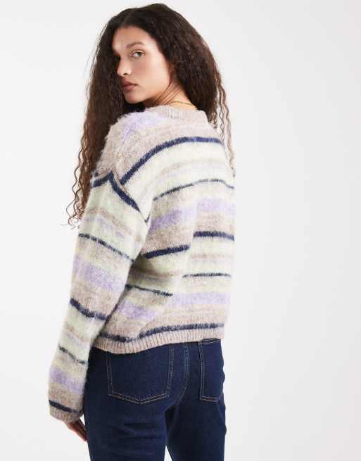 ASOS DESIGN brushed multi stripe jumper in lilac, 2 of 4