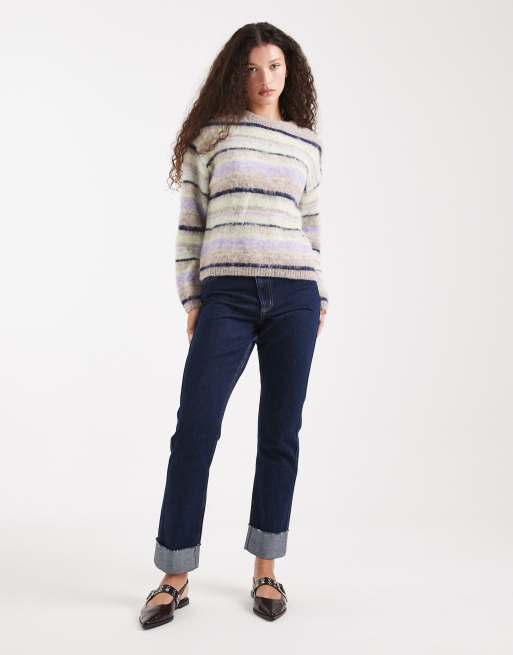 ASOS DESIGN brushed multi stripe jumper in lilac, 3 of 4