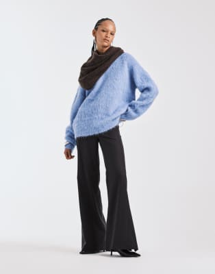 Asos Design Brushed Oversized Alpaca Sweater In Blue