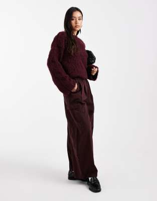 Asos Design Brushed Oversized Knit Wool Blend Sweater In Burgundy