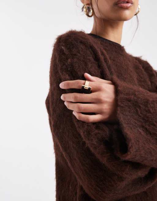 ASOS DESIGN brushed oversized knitted jumper with wool in brown, 3 of 4