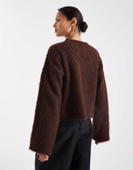 ASOS DESIGN brushed oversized knitted jumper with wool in brown, 4 of 4