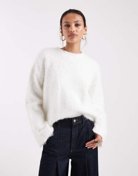 ASOS DESIGN brushed oversized knitted jumper with wool in ecru - view 1