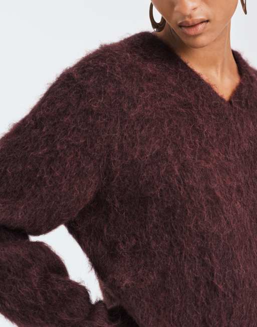 ASOS DESIGN brushed oversized alpaca blend sweater in plum