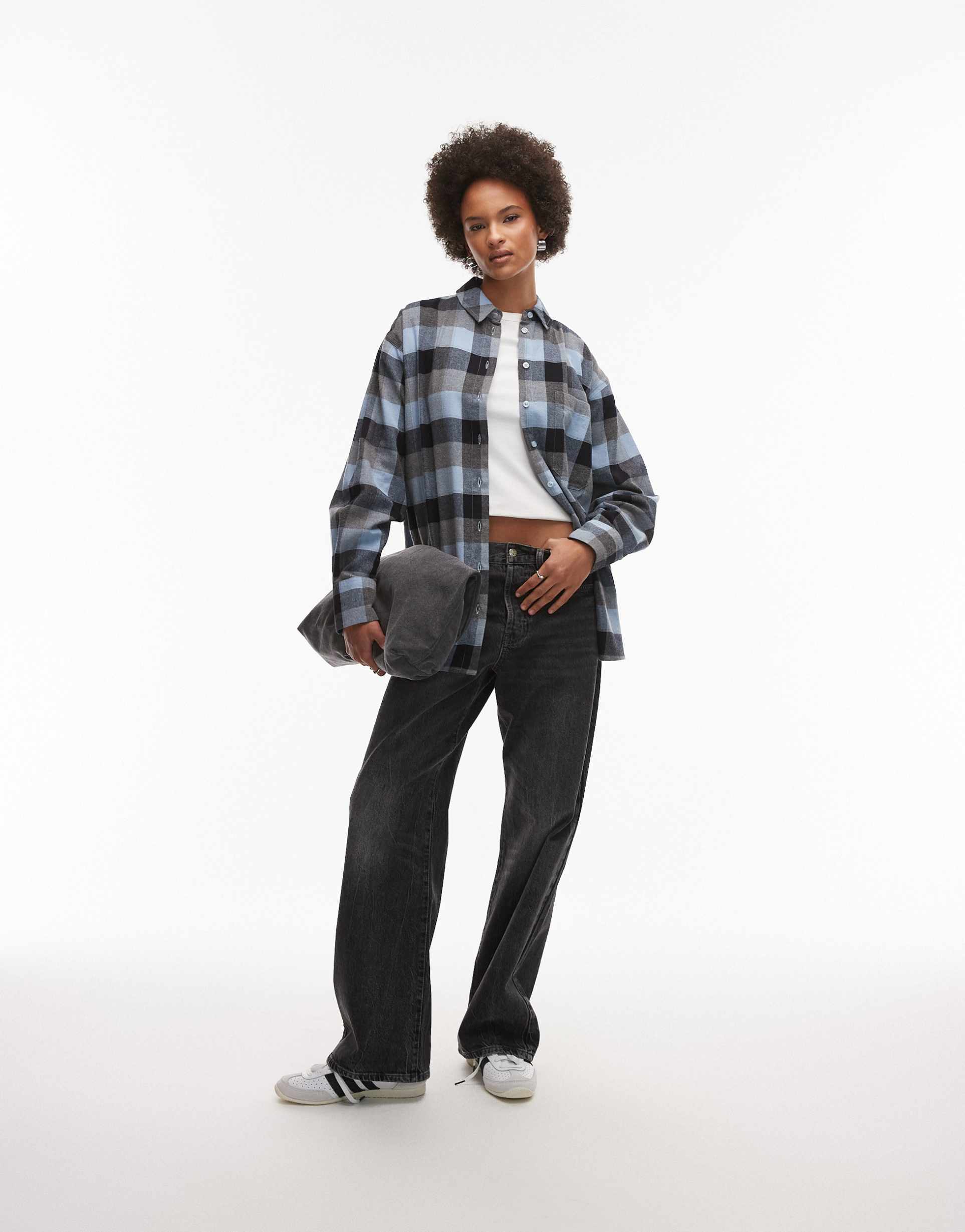 asos design brushed oversized shirt in blue plaid