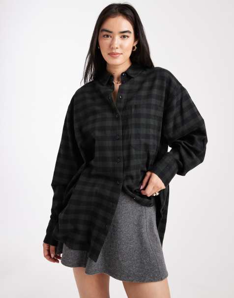 ASOS DESIGN brushed oversized shirt in green check - view 1