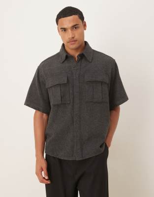 Asos Design Brushed Oversized Utility Shirt In Brown