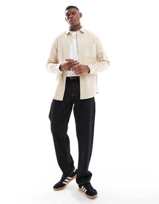 ASOS DESIGN brushed oxford regular shirt in beige