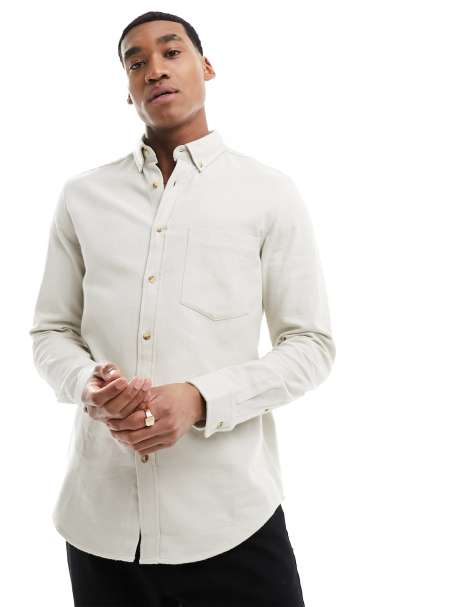 ASOS DESIGN brushed oxford regular shirt in stone - view 1