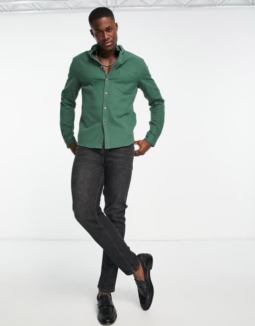 ASOS DESIGN brushed oxford shirt in cotton blend in bottle green