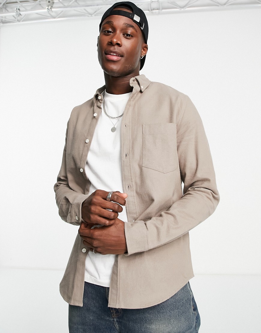 ASOS DESIGN brushed oxford shirt in cotton blend in taupe-Brown