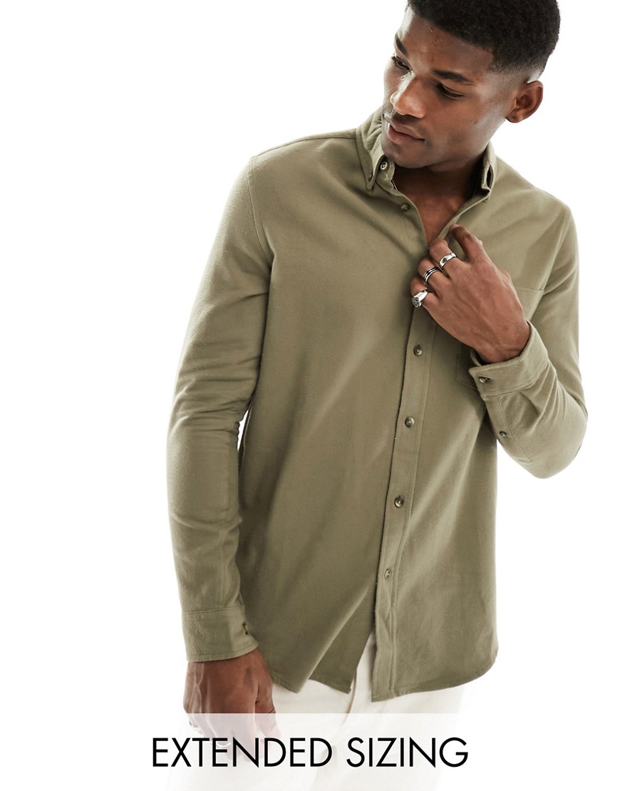 ASOS DESIGN brushed oxford shirt in mid khaki-Green