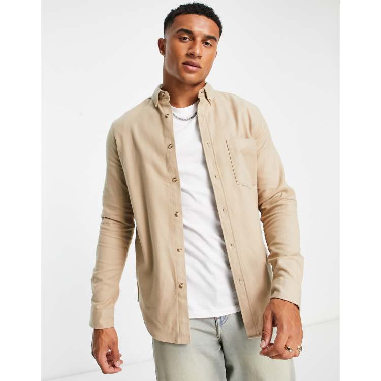 ASOS DESIGN brushed oxford shirt in neutral | ASOS