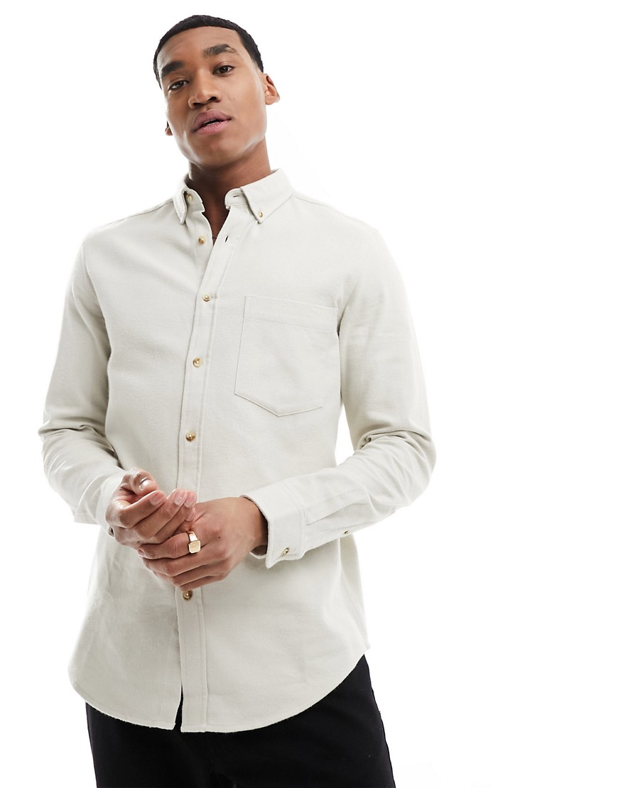 ASOS DESIGN brushed oxford shirt in stone-Neutral