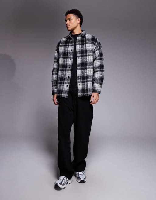 ASOS DESIGN brushed plaid overshirt in brown, 2 of 5