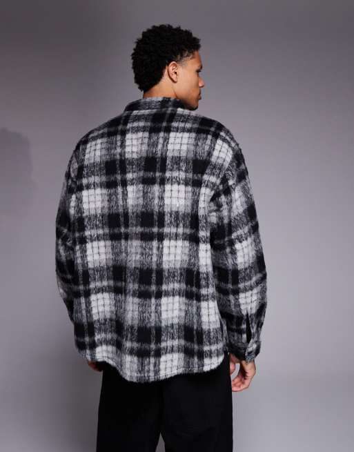 ASOS DESIGN brushed plaid overshirt in brown, 3 of 5