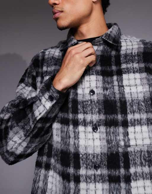 ASOS DESIGN brushed plaid overshirt in brown, 5 of 5