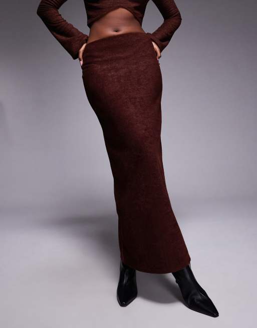ASOS DESIGN brushed rib column maxi skirt in brown (part of a set), 2 of 5