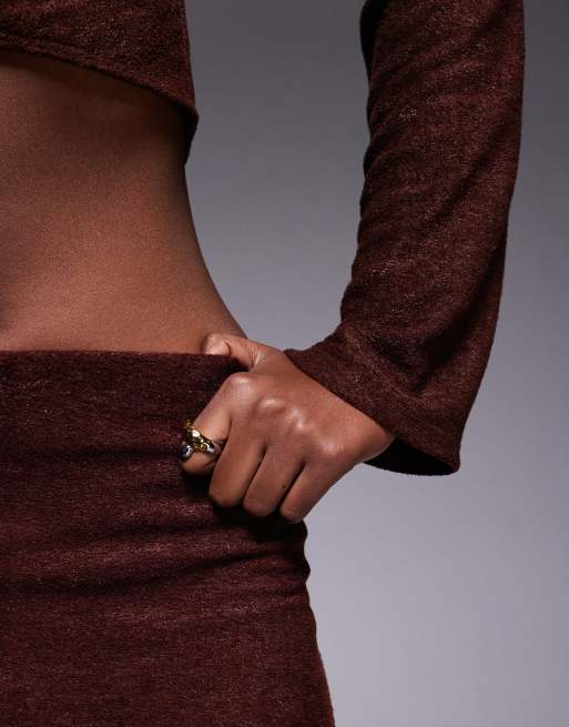 ASOS DESIGN brushed rib column maxi skirt in brown (part of a set), 3 of 5
