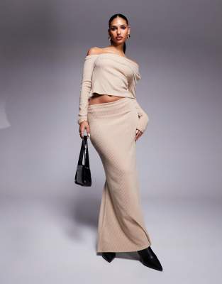 Asos Design Brushed Rib Fishtail Maxi Skirt In Neutral