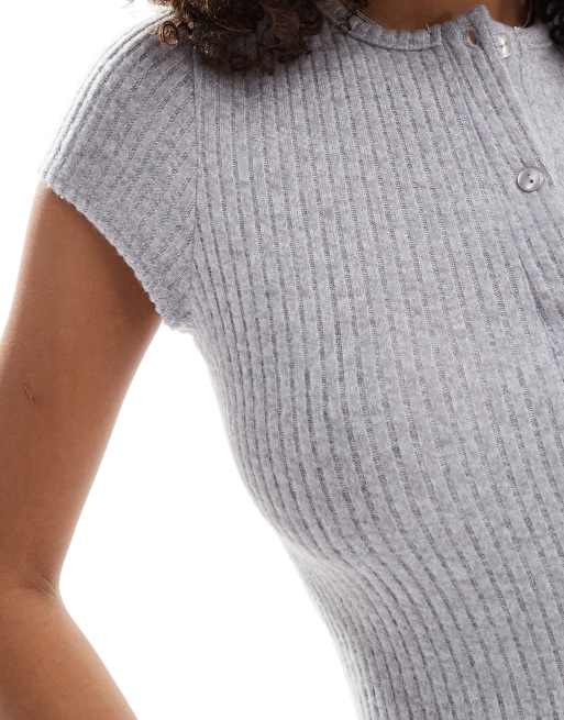 ASOS DESIGN brushed rib knit button up short sleeve cardigan