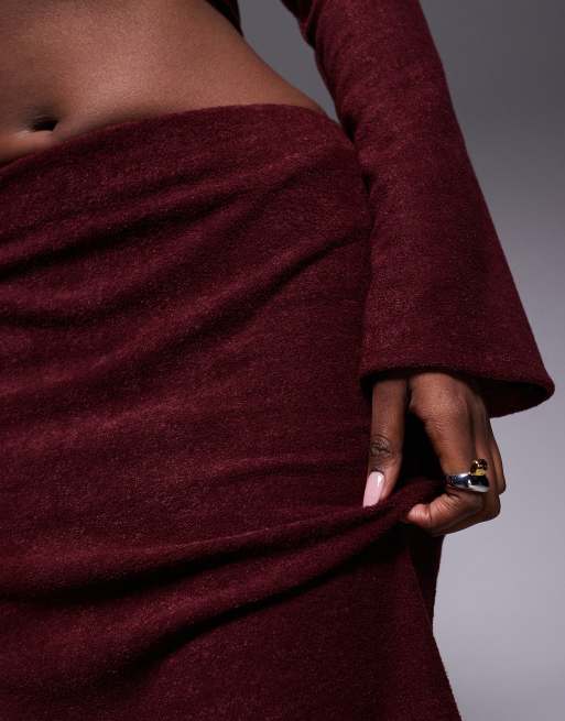 ASOS DESIGN brushed rib knit column maxi skirt in burgundy - part of a set, 2 of 5