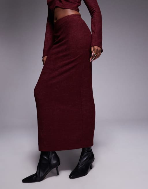 ASOS DESIGN brushed rib knit column maxi skirt in burgundy - part of a set, 5 of 5