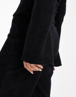 Asos Design Brushed Rib Knit Off The Shoulder Top In Animal Print