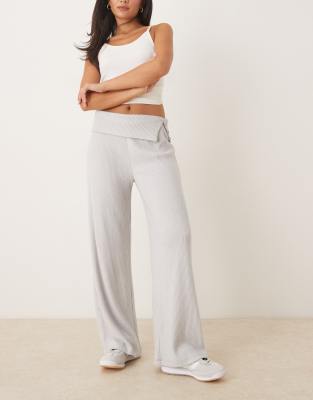 Asos Design Brushed Rib Knit Pants With Fold Over Detail In Gray