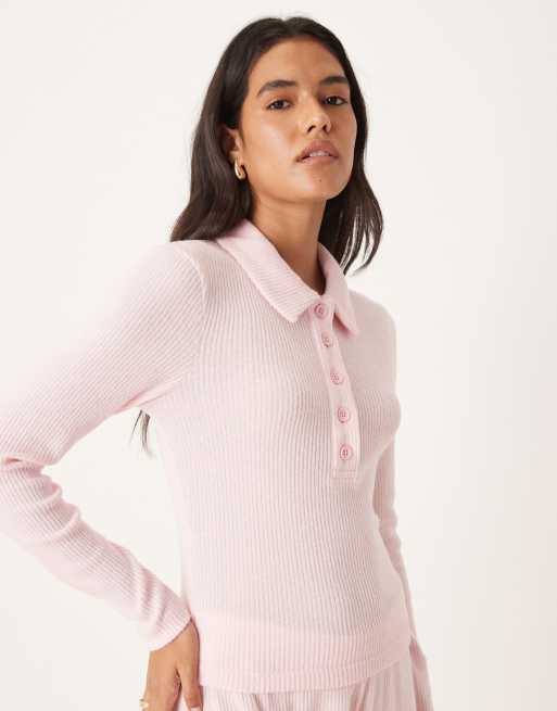 ASOS DESIGN brushed rib long sleeve top in pink (part of a set)