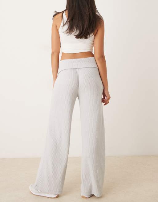ASOS DESIGN brushed rib trouser with fold over detail in grey, 4 of 5