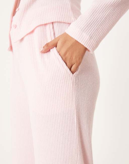 ASOS DESIGN brushed rib wide leg pants in pink (part of a set), 4 of 5