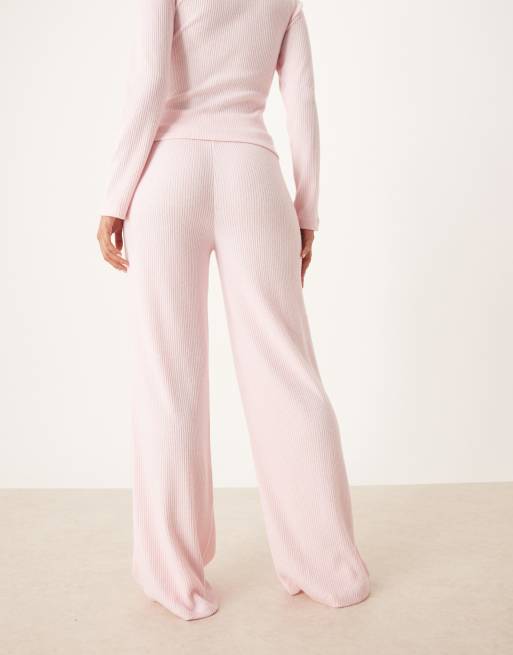 ASOS DESIGN brushed rib wide leg pants in pink (part of a set), 5 of 5