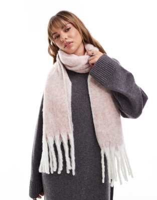 brushed scarf with two-tone pink and white tassel design