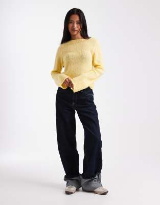 Asos Design Brushed Slash Neck Sweater In Yellow