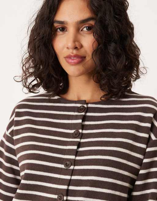 ASOS DESIGN brushed stripe button through long sleeve top in chocolate (part of a set), 4 of 4