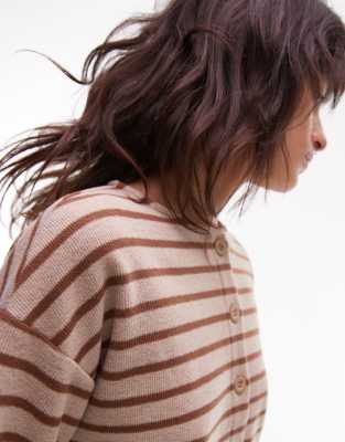 Asos Design Brushed Stripe Button Through Top In Pink