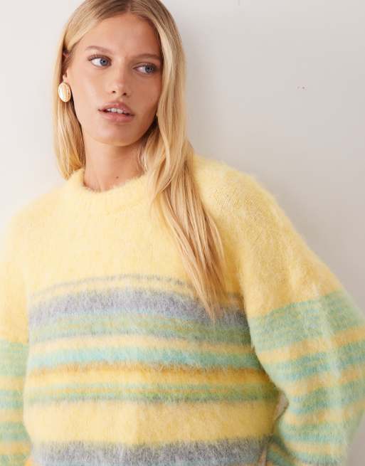 ASOS DESIGN brushed stripe oversized jumper in yellow, 4 of 4