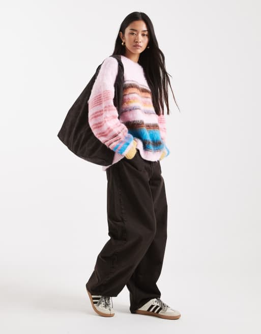 ASOS DESIGN brushed stripe oversized sweater in pink