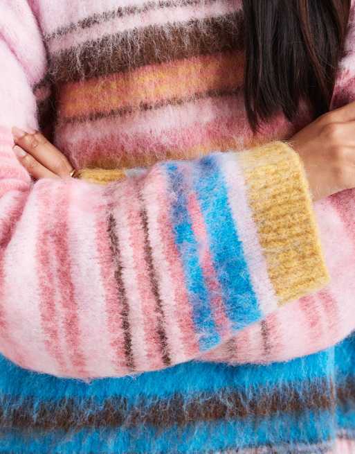 ASOS DESIGN brushed stripe oversized sweater in pink
