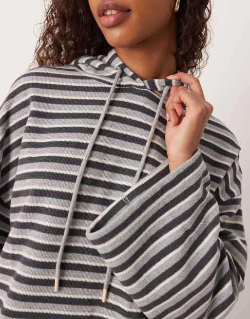 ASOS DESIGN brushed stripe pull over hoodie top in grey (part of a set), 3 of 4