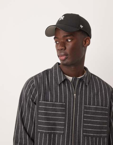 ASOS DESIGN brushed stripe shacket in black - view 1