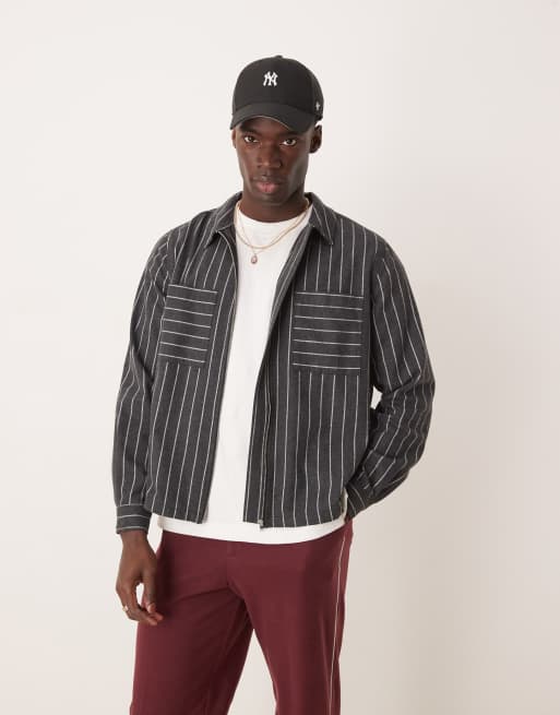 ASOS DESIGN brushed stripe shacket in black | ASOS