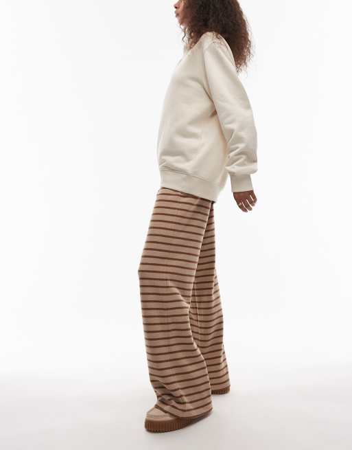 ASOS DESIGN brushed stripe trouser co ord in brown, 3 of 5